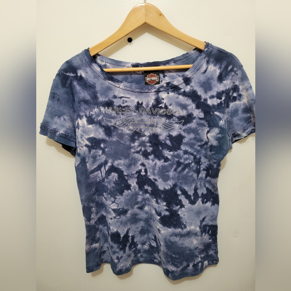 Harley-Davidson Women's Blue Tie-Dye Short Sleeve Tee